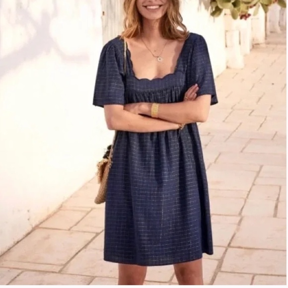 Sezane Caitlin Dress in Navy Blue with Gold Threads with bonus Tote Bag! - Picture 7 of 17